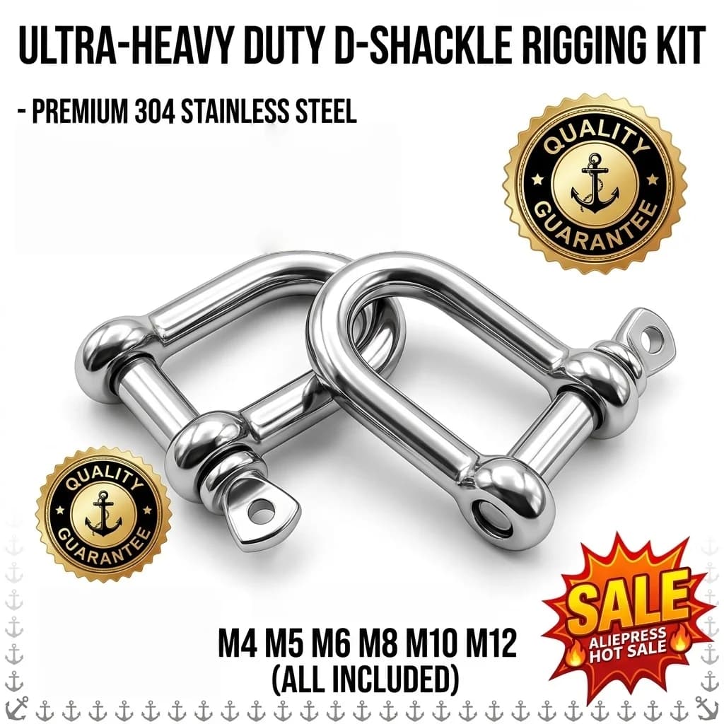 304 Stainless Steel D Shackle M4 M5 M6 M8 M10 M12 Marine Boat Rigging Hardware Straight D-Ring Lock Shackle Hook For Rope Cable