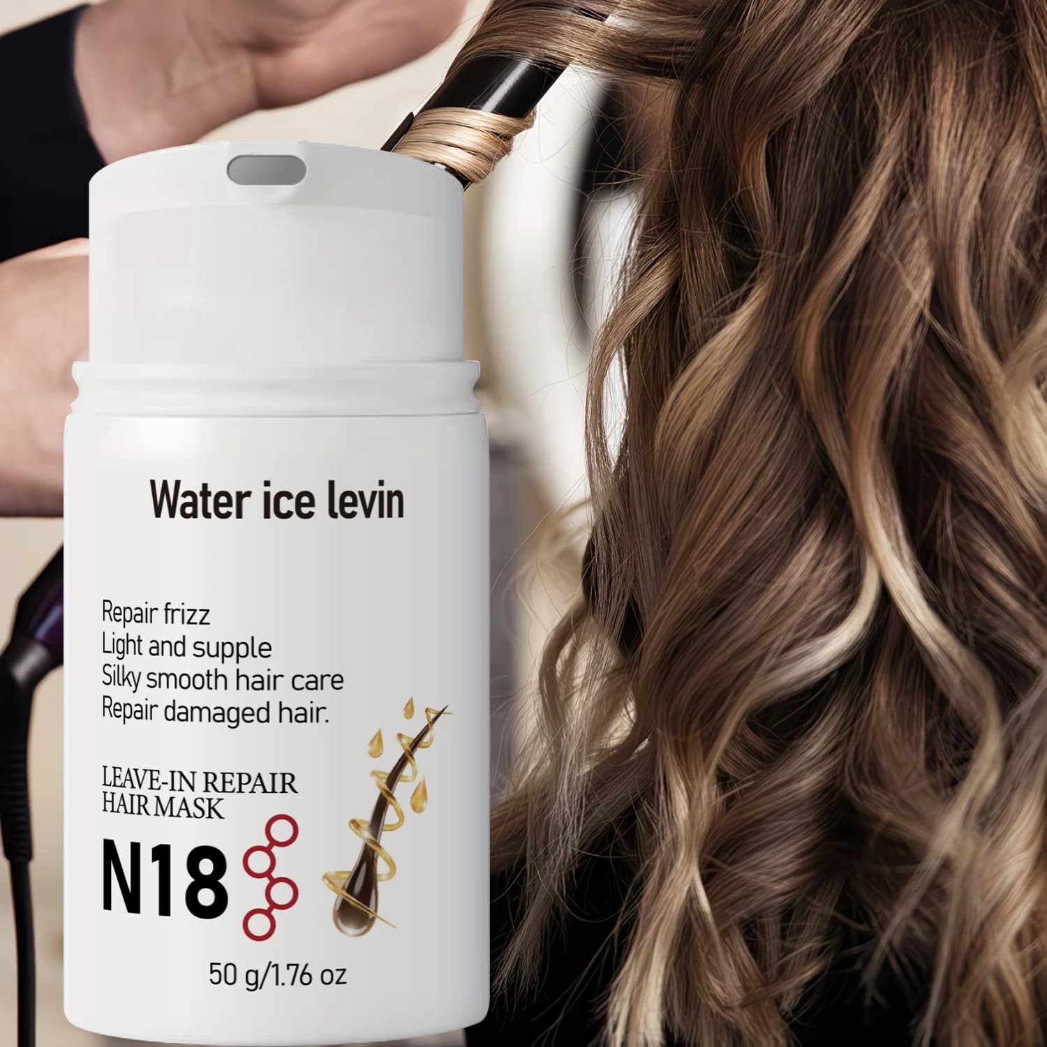 Water Ice Levin N18 Leave-In Hair Mask Keratin Collagen Repair Damaged Frizzy Hair Smooth Silky Biotin Hair Care Mask 50g