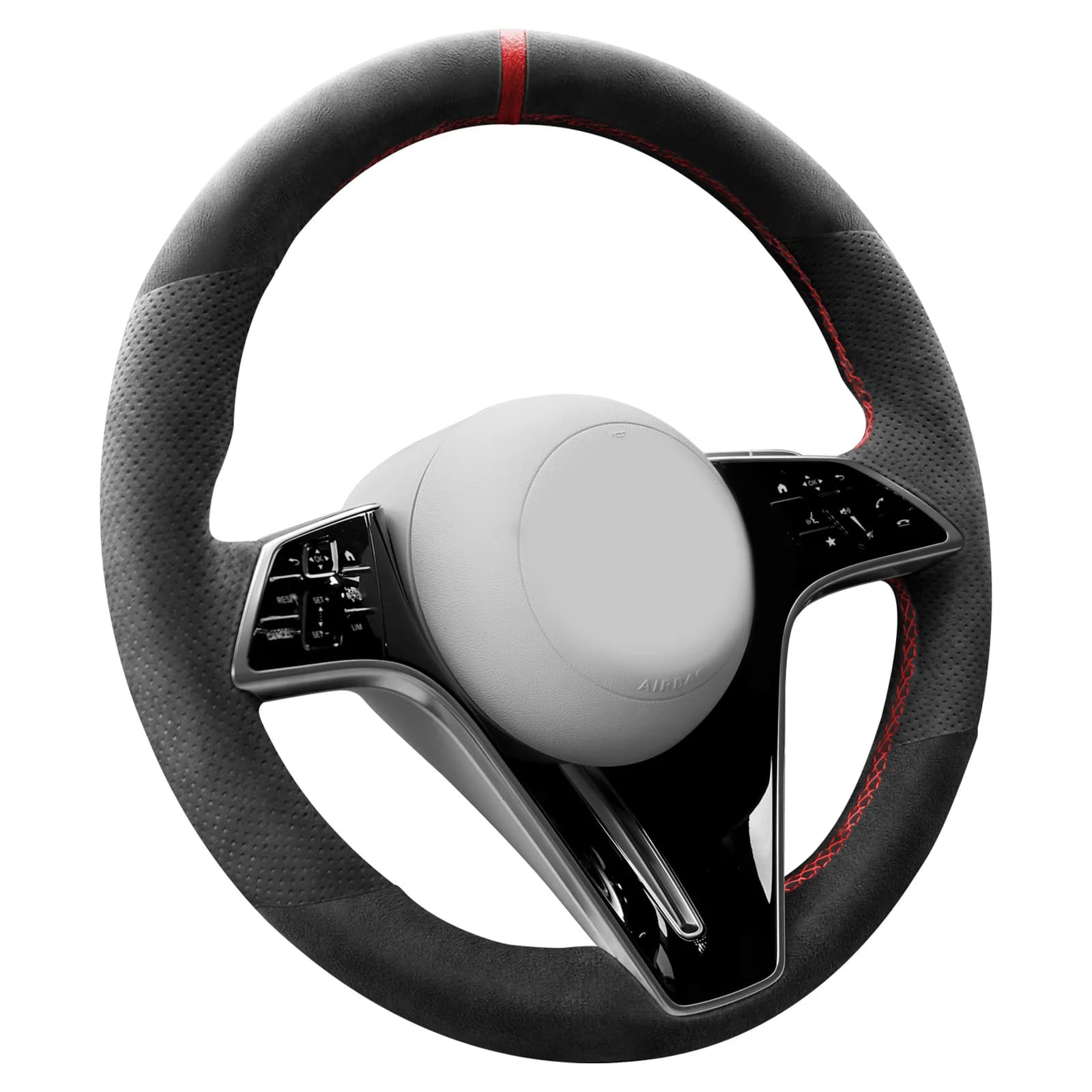 Coprivolante Cucito a Mano in Materiale Alcantara per Mercedes Benz S400 S450 S500 E300 (Senza Strisce)