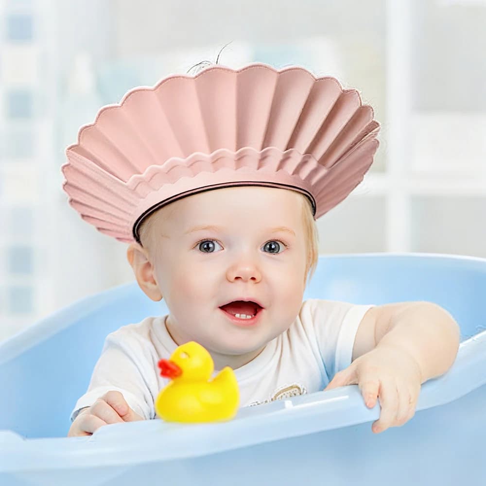 Cuffia per doccia regolabile per bambini, cappello per lavare i capelli, con protezione per gli occhi e le orecchie, per shampoo sicuro, bagno, copricapo per doccia per bambini, cappello da sole