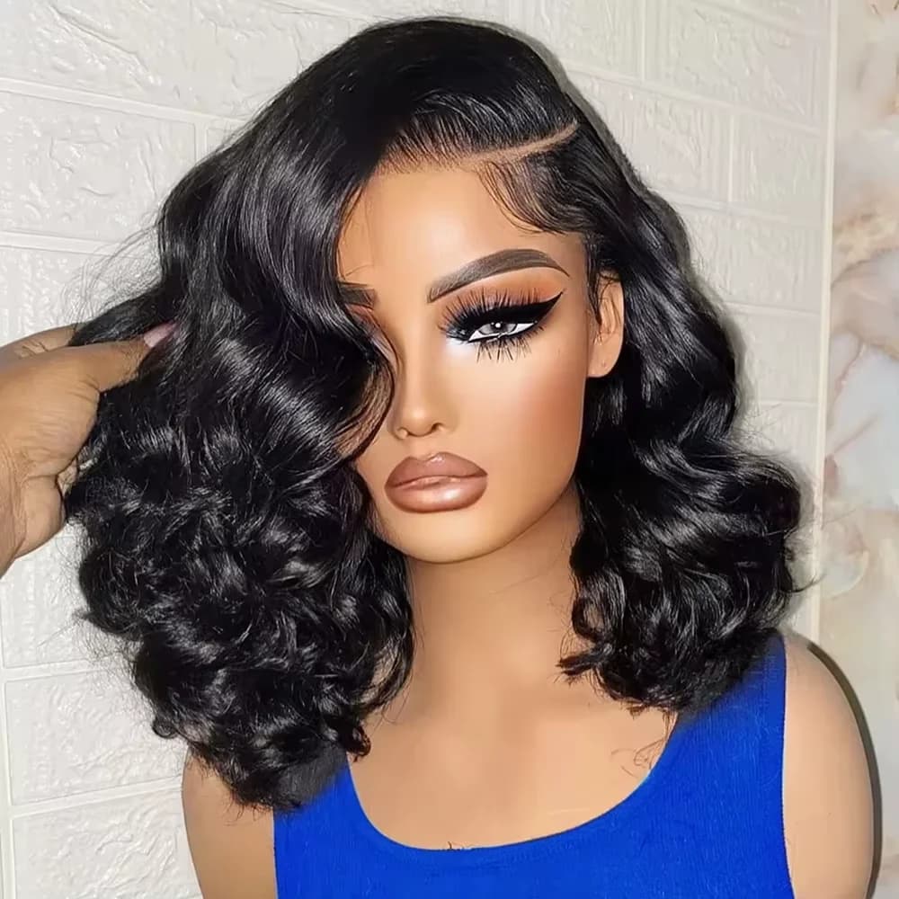 Brazilian 250% Short Bob 13x4 HD Transparent Lace Front Body Wave Preplucked Human Hair Wavys 4x4 Lace Closure Wig For Women