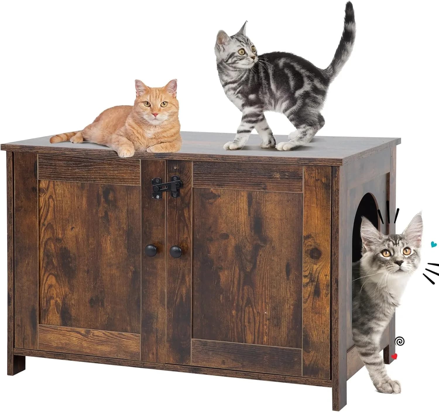Mobiletto per lettiera per gatti in legno, con divisorio rimovibile e ingresso reversibile, WC per gatti