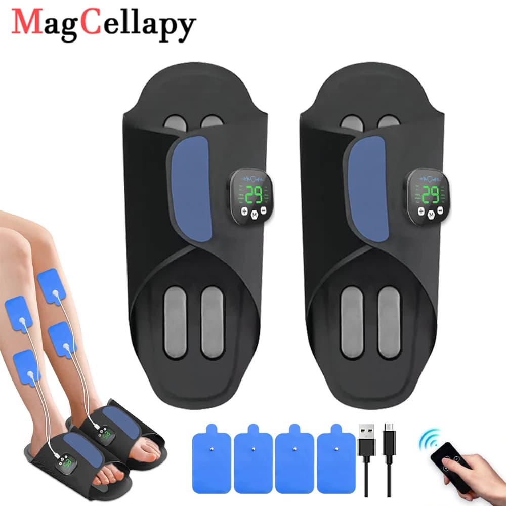 Foot massage shoes with EMS pulse stimulation, acupuncture points stimulation, foot massage slippers with remote control and 4 electrodes to relieve muscle pain.
