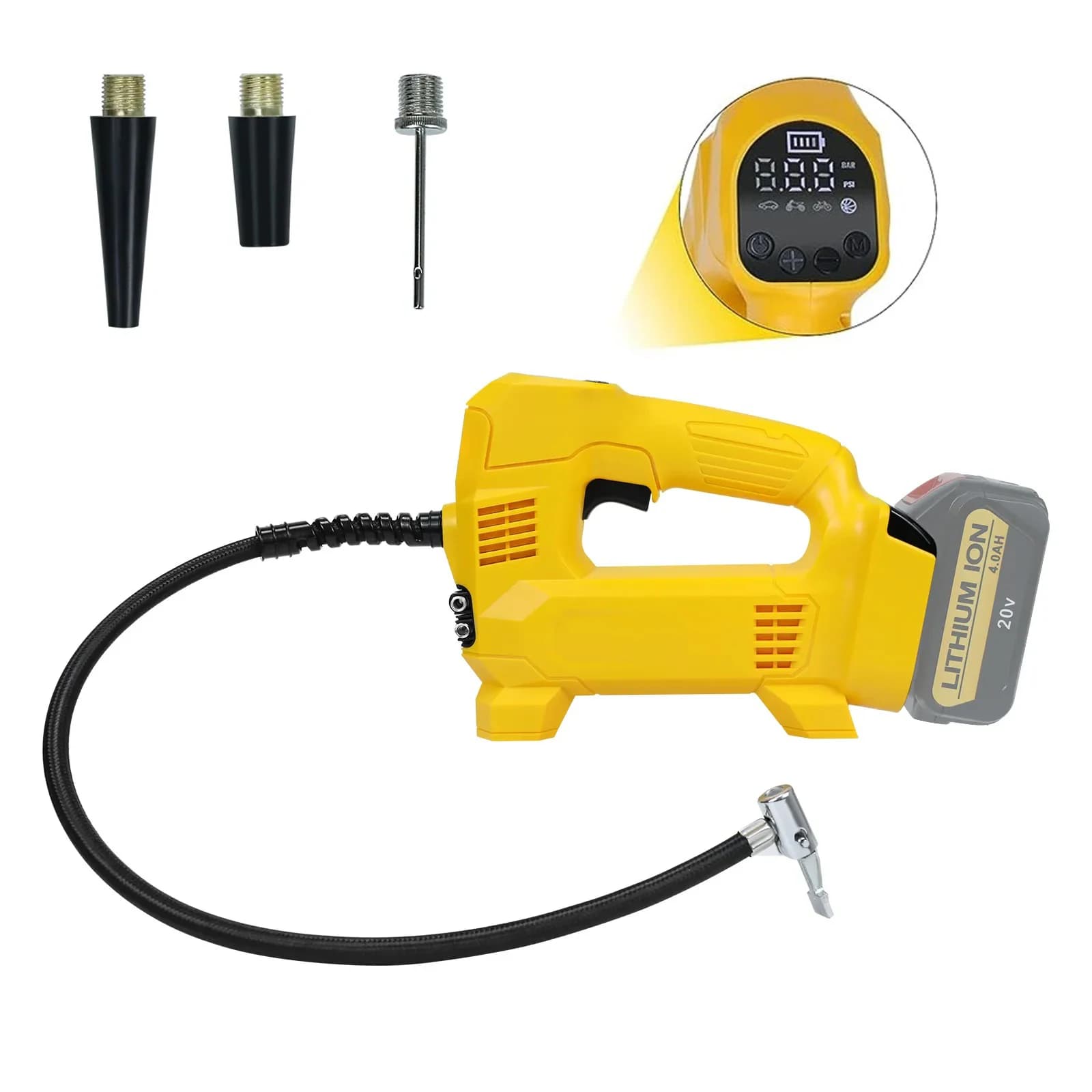 Compressore d'aria per gonfiaggio pneumatici per pompa d'aria elettrica a batteria Dewalt 20V 150PSI con manometro digitale (senza batteria)