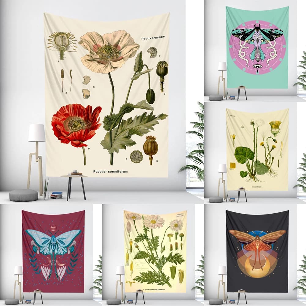 Butterfly Tarot Floral Scene psychedelic House Decoration Hippie Mandala Wall Hanger Boho Yoga Mat Room Wall Decoration