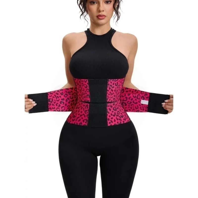 Women's Leopard Print Triple Wrap Waist Trainer Belt – High Elastic Nylon Tummy Control Cincher with Adjustable Velcro, Perfect for Workout & Daily Wear
