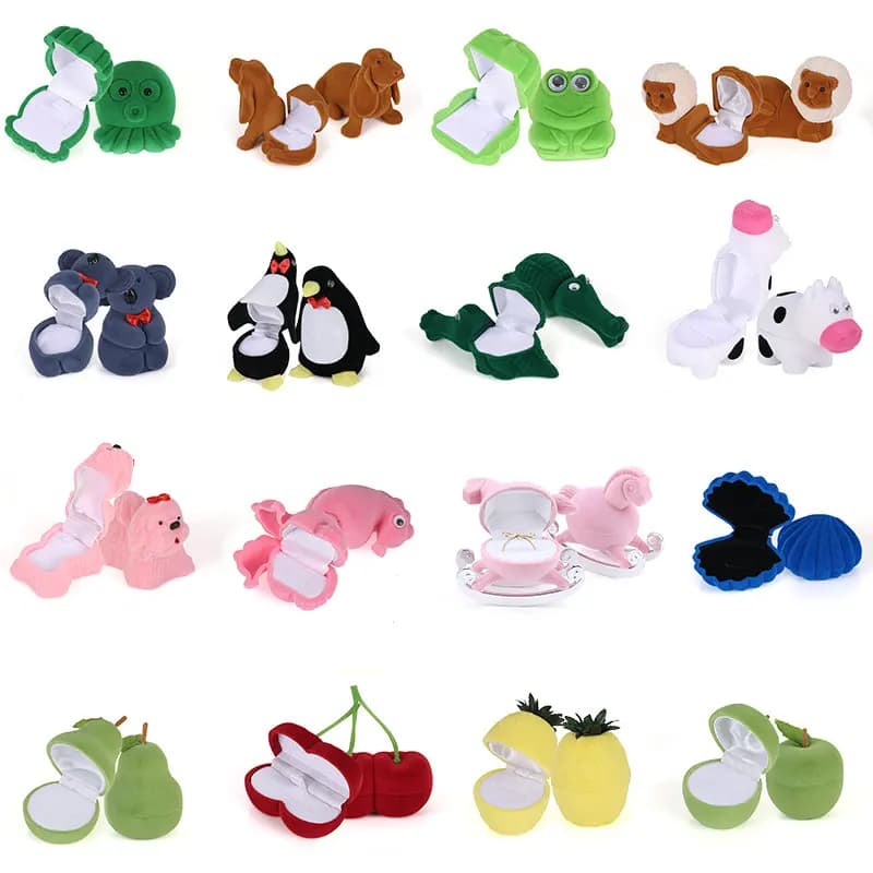 Organizzatore di portagioie in velluto scatola di fedi nuziali per animali carini custodia per frutta custodia per orecchini collana Display accessori regalo per imballaggio