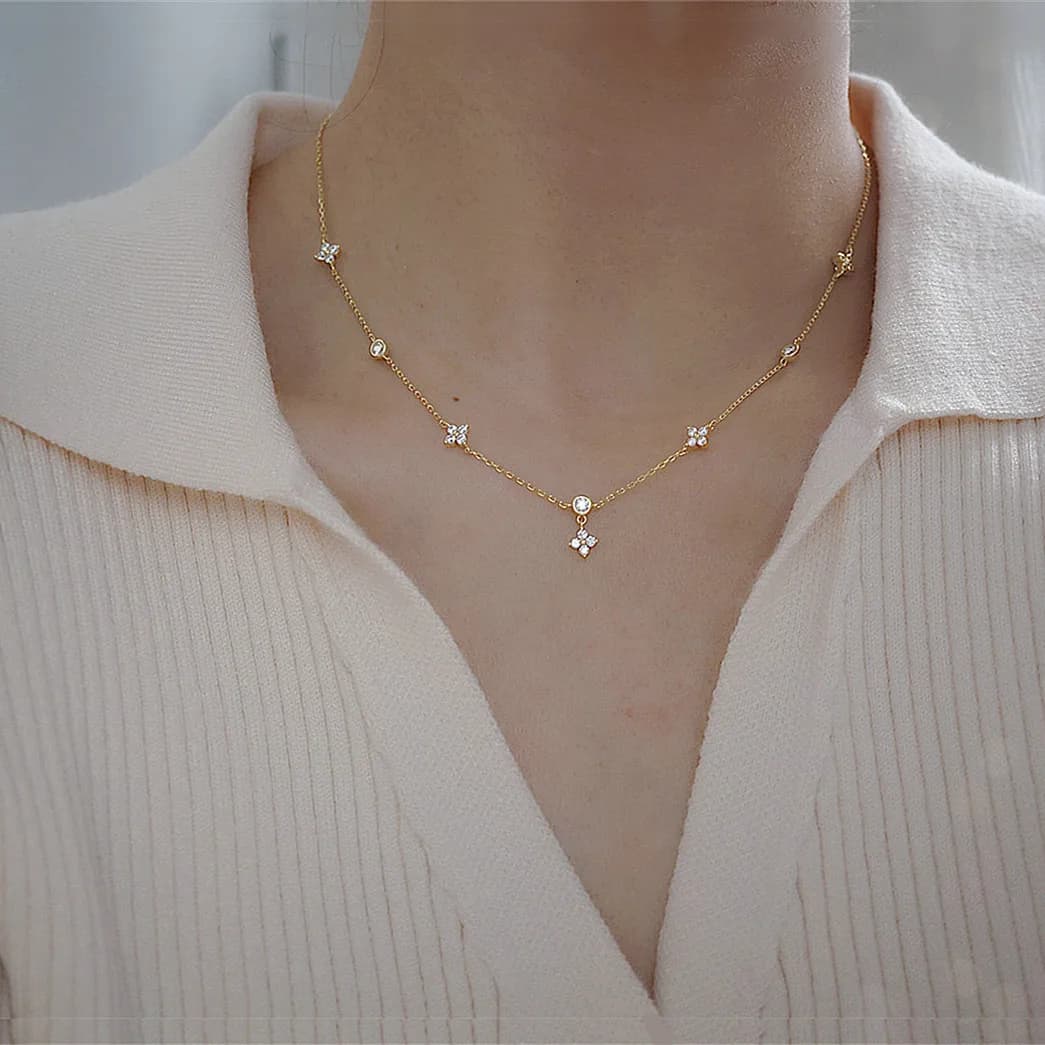 ANZIW Collana con ciondolo a forma di quadrifoglio in moissanite, girocollo in argento sterling 925 per donna, gioielli portafortuna, regali