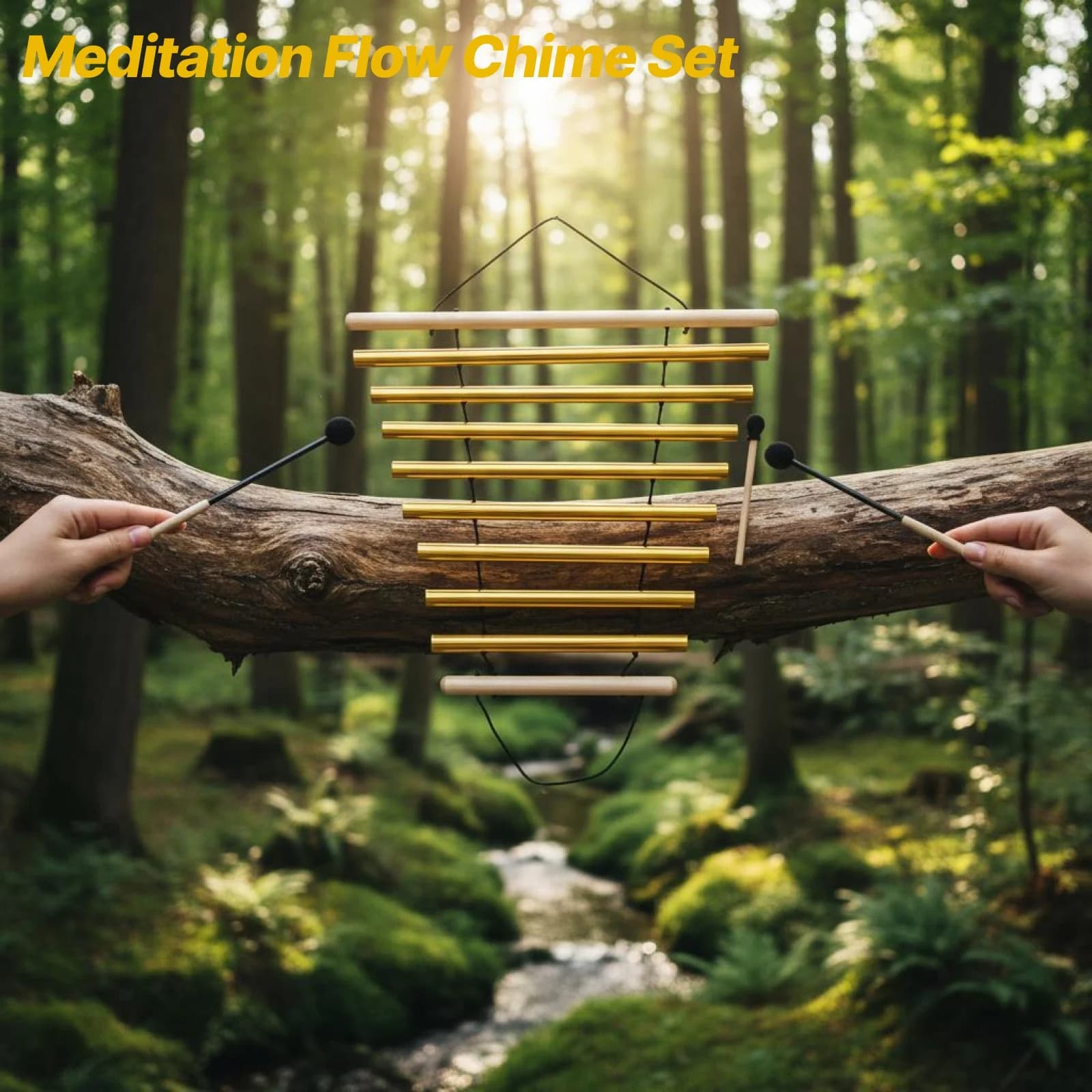 Meditation Chime Bell Metal Handheld Wind Chime Instrument with Mallet for Fitness Yoga Relaxing Sound and Decor