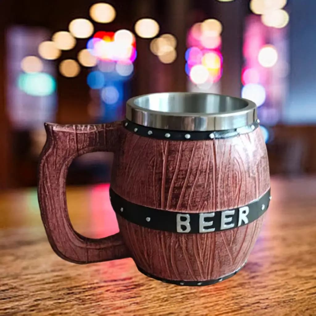 Bicchieri a forma di secchio per tazze da birra in botte di legno da 580 ml per bicchieri da whisky da cocktail Set regalo unico per bicchieri rustici in quercia artigianale