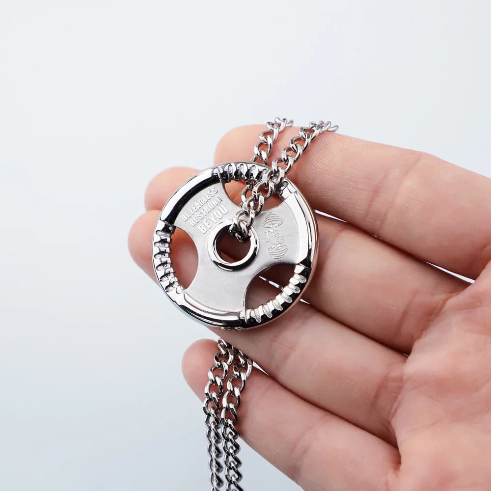 Customize the name stainless steel Fitness Gym Dumbbell weight lifting plate pendants for men sports balancer gym jewelry for boyfriend
