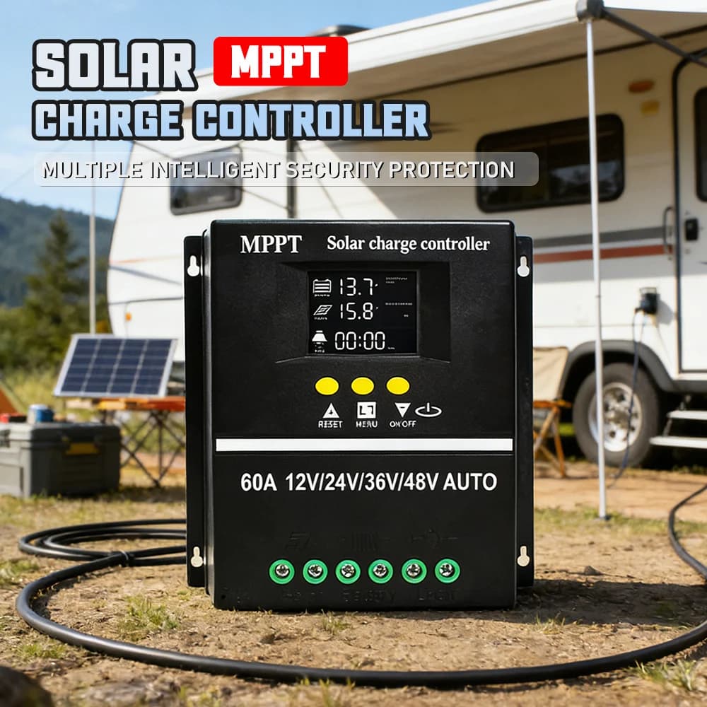 Regolatore di Carica Solare MPPT 100A 60A 12V 24V 36V 48V per Pannelli Solari e Batterie al Piombo/Litio con Doppia Porta USB