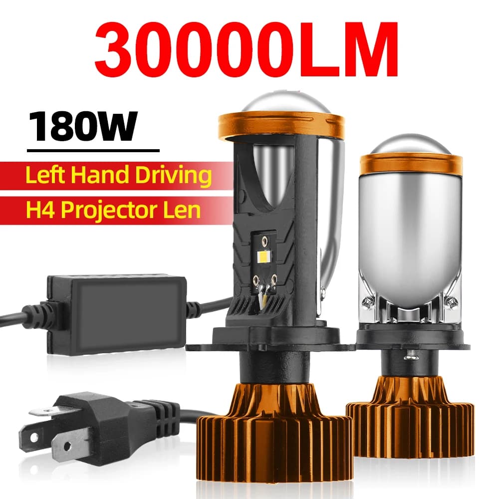 Faro LED Mini Lente per proiettore Canbus Len Lampadina Motore H4 Fascio Hi/Lo 6500K Bianco per Auto e Moto DC12-24V