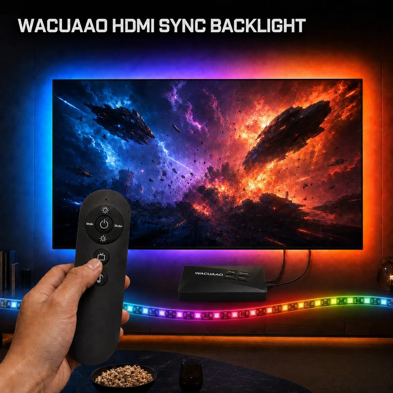 4K HDMI Sync Box TV Backlight RGBIC Ambient LED Strip Light for 40-85 Inch TV, Compatible with PS5/Fire Stick/Apple TV/ TV Box
