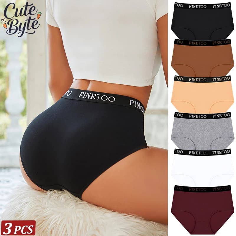 Finetoo 3Pcs Women's Cotton Briefs Women Plus Size Seamless Panties Breathable Underwear Female Low Waist Soft Lingerie S-XXL