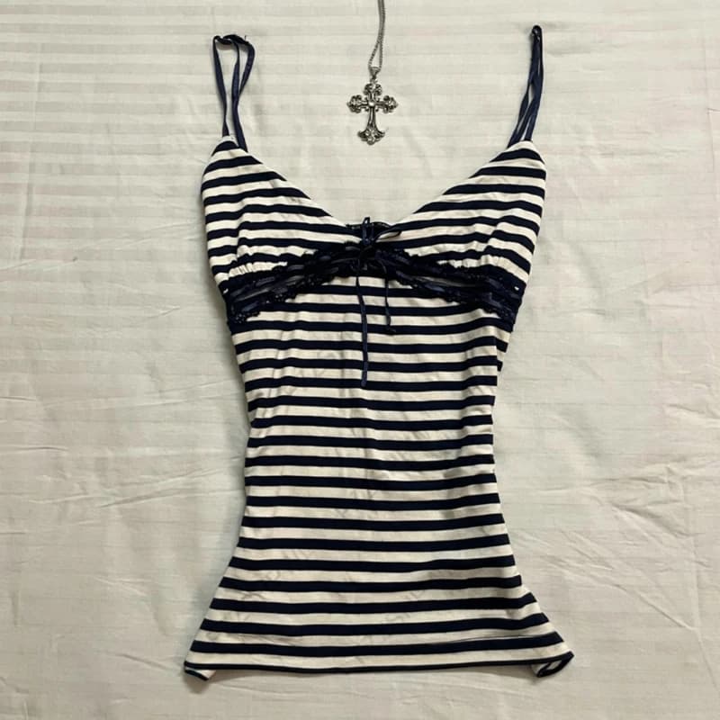 Y2k Emo Women Summer Streetwear Sexy Acubi V-neck Stripes Tank Tops Lace Trim Sleeveless Camisole Goth Grunge 2000s Alt Clothes