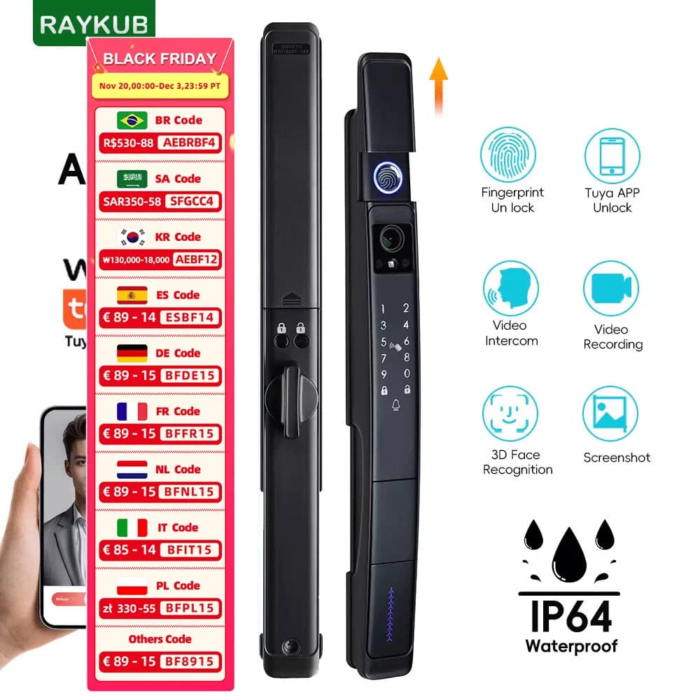 RAYKUBE A216 Tuya WiFi Citofono Visivo Impermeabile con Riconoscimento Facciale 3D e Serratura Digitale con Impronta Digitale, Videochiamata e Sblocco Senza Chiave