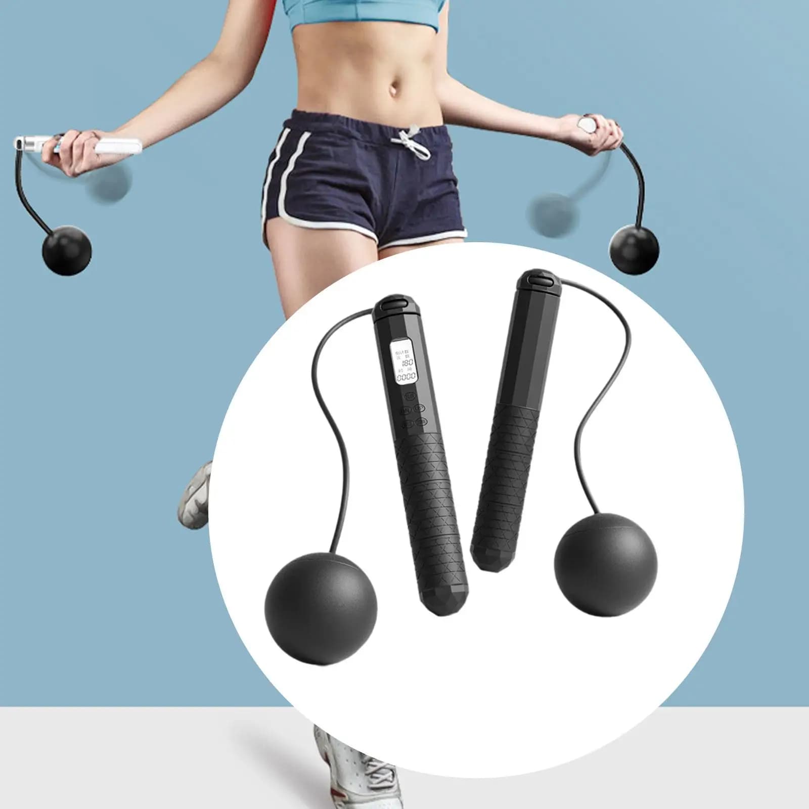 Corda per saltare senza fili Temporizzazione e conteggio intelligenti specifiche per il fitness Palla portante Schermo per visione notturna professionale