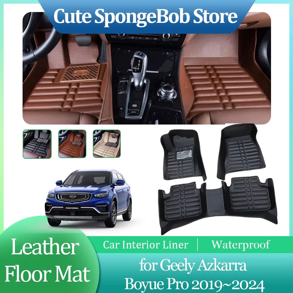 Tappetino in pelle per auto per Geely Azkarra Boyue Pro 2019 ~ 2024 2020 Piede Rivestimento interno Tappetino impermeabile Tappeto Accessori personalizzati