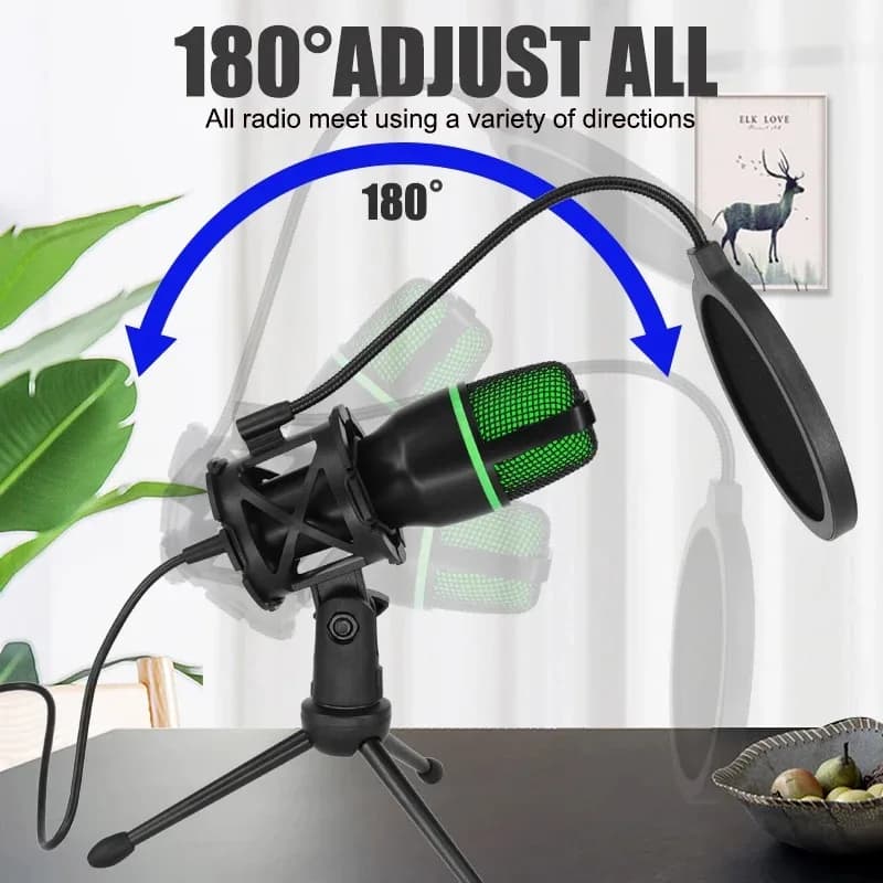 Microfono a Condensatore Professionale con Interfaccia Doppia USB e 3.5mm per PC, Laptop, Streaming, Gaming, YouTube, Podcast e Voce