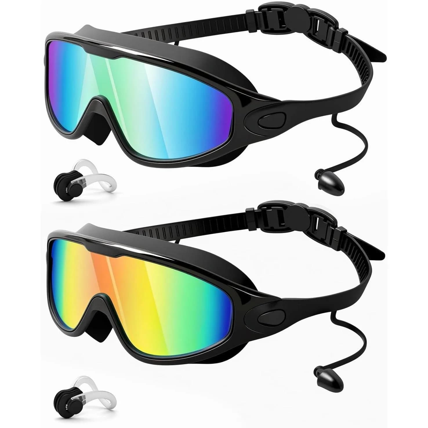 180° Ultra Wide View Swim Goggles for Adult Men Women, Anti-Fog UV Protection No Leak Clear Vision, Comfortable Silicone Fit Swimming Goggles 2 Pack