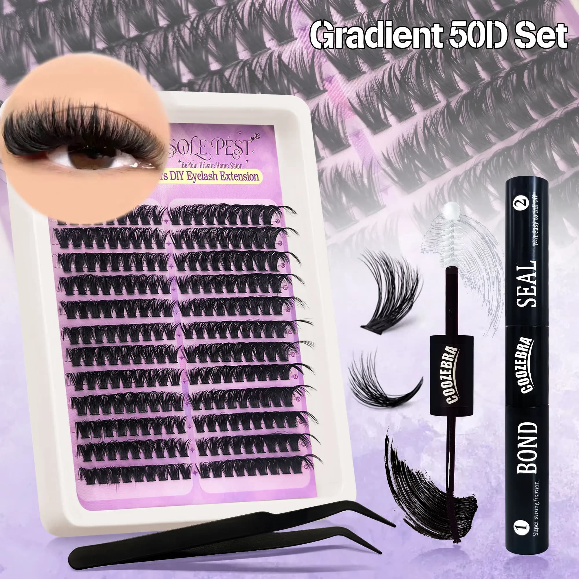 Set of 216 Fin Eyelashes Ombré - Voluminous 3D Eyelash Effect Cat - Includes Wall decal for Eyelashes and Pliers