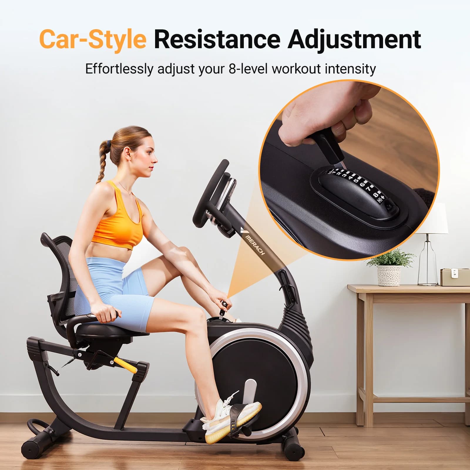 MERACH Cyclette reclinata di fascia alta per bici commerciali leggere domestiche per anziani Maniglia magnetica per frequenza cardiaca stazionaria per adulti