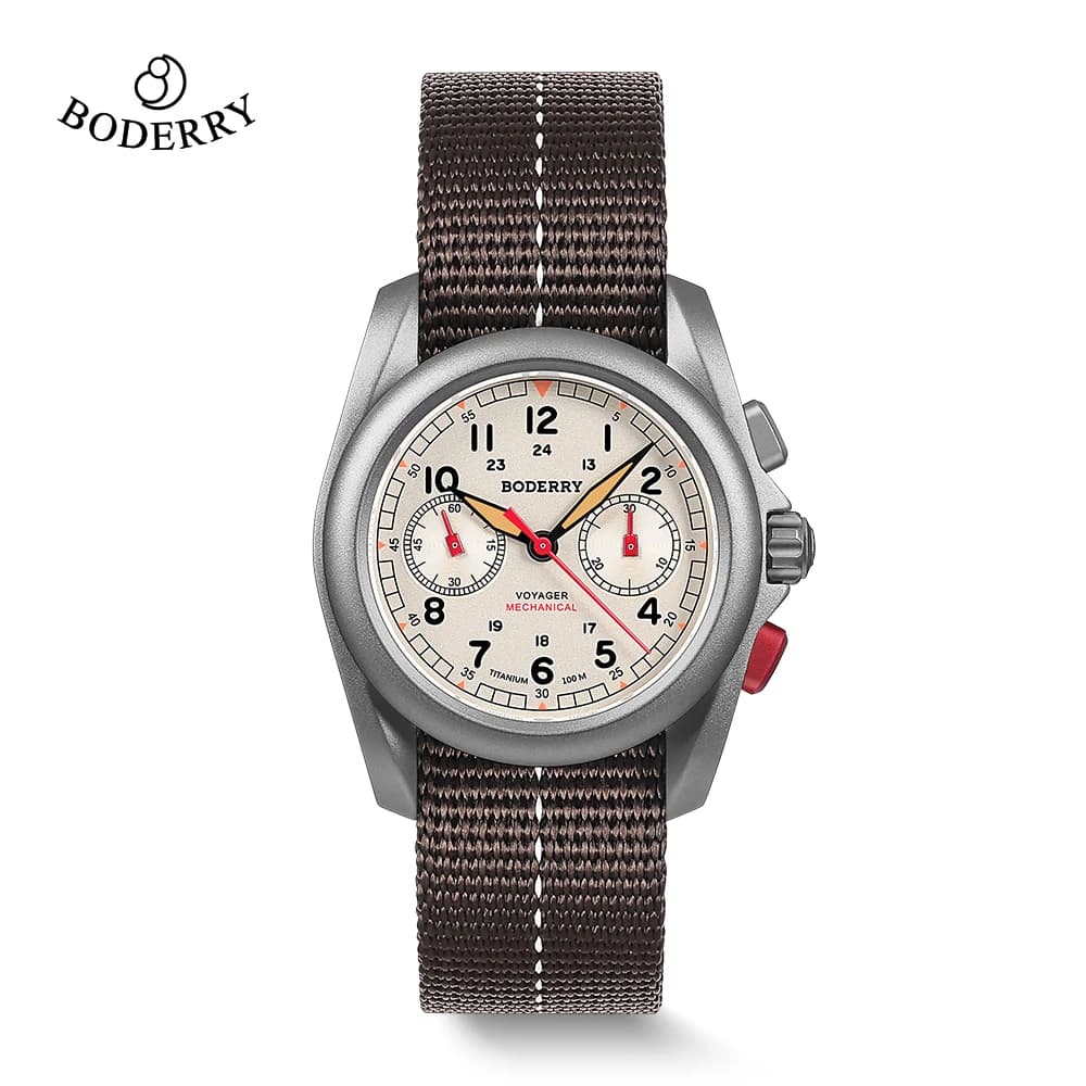 BODERRY Orologi da campo da uomo Cronografo meccanico in titanio Orologio da polso di marca superiore Orologio militare da uomo impermeabile 100M