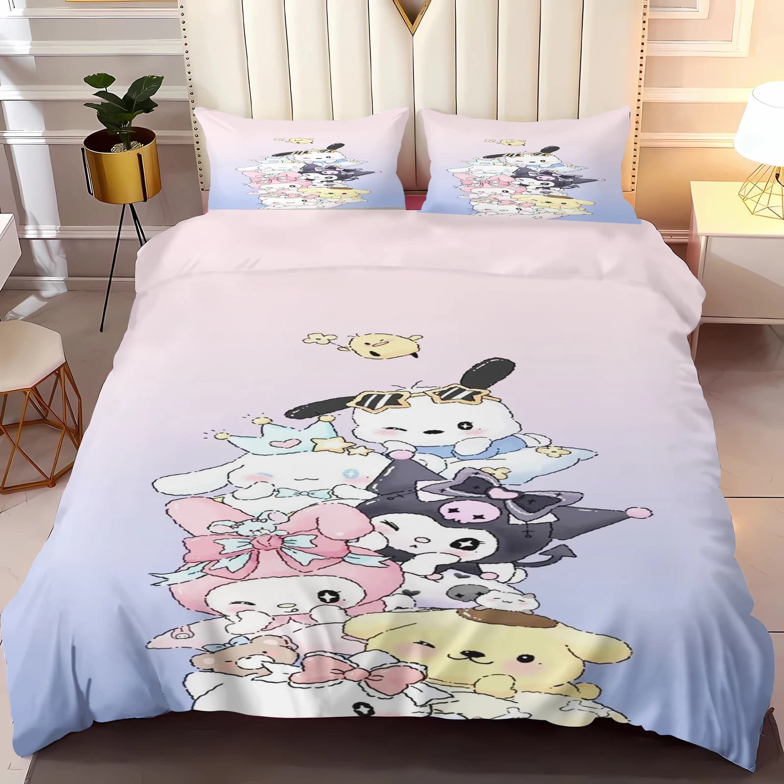 Pochacco Sanrio Series Set biancheria da letto stampata Copripiumino Regali di Natale Comforte Cartoon con federa