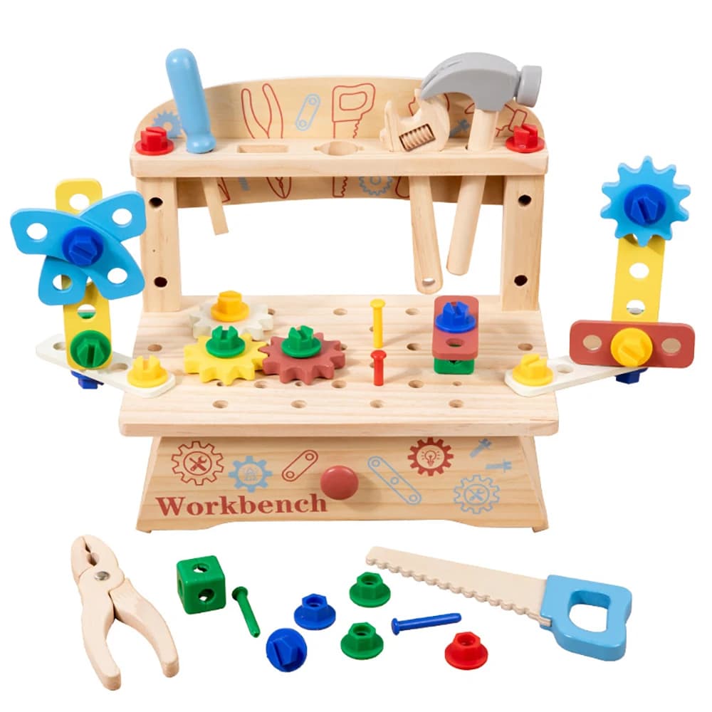 Panca per attrezzi in legno per bambini, giocattolo educativo da costruzione per giochi di finzione Montessori, giocattolo da costruzione per regali di attività per ragazzi e ragazze