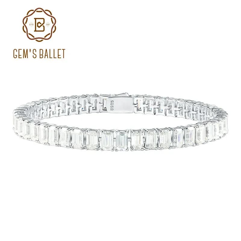 GEM'S BALLET 3X5mm Taglio smeraldo Moissanite Bracciale tennis Gioielli Bracciale a catena in argento sterling 925 da 6,5 pollici Regalo per le donne