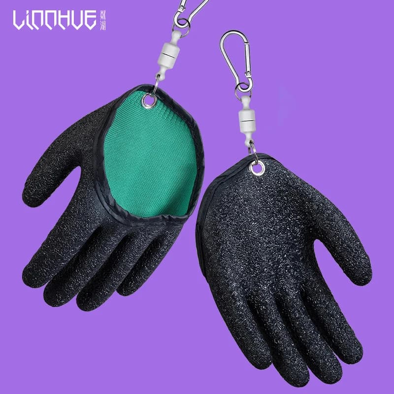 LINNHUE 1 pz Guanti da pesca in lattice antiscivolo Guanti da esterno con gancio magnetico Lattice Protact Hand from Puncture Strumento di pesca