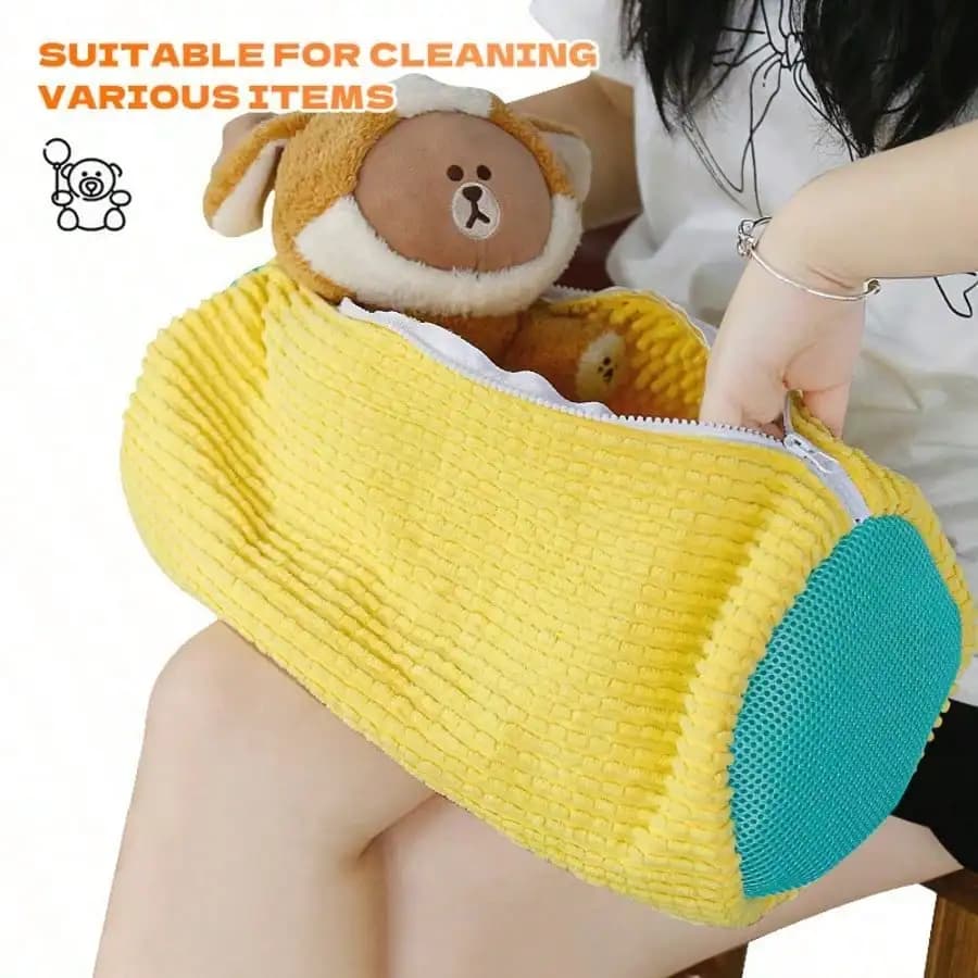 Washing Machine Shoe Bag - Yellow With Blue Zipper, Soft Plush Lining, Ideal For Protecting Shoes Of All Types. Also Suitable For Sneakers And Casual Shoes. Additionally, It Can Be Used As A Laundry Bag, Holiday Travel Essential, Travel Bag, Travel Access
