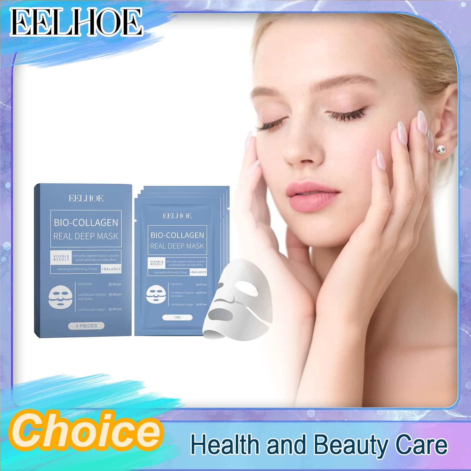 EELHOE Bio Collagen Mask: Reduces the Pores, Watch the Subtle Rugs, Sebum Control, Illuminant, Lenitive, Night Cooler, Hydrating, Lifting Effect