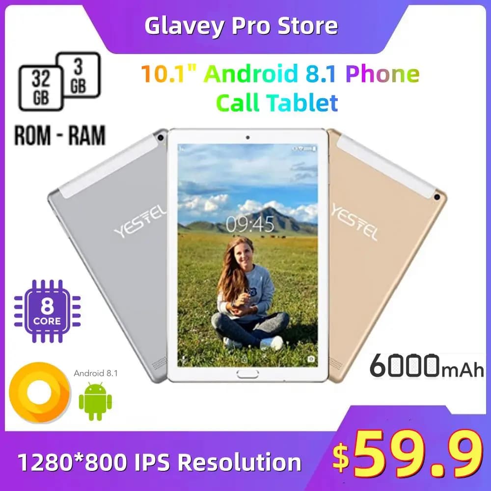 Tablet PC X3 10.1" Android 8.1 with Called Function, Supports 2G/3G/4G, MTK6753 8-Core, 3GB RAM, 32GB ROM, 1280*800 IPS, Double Camera, 6000mAh