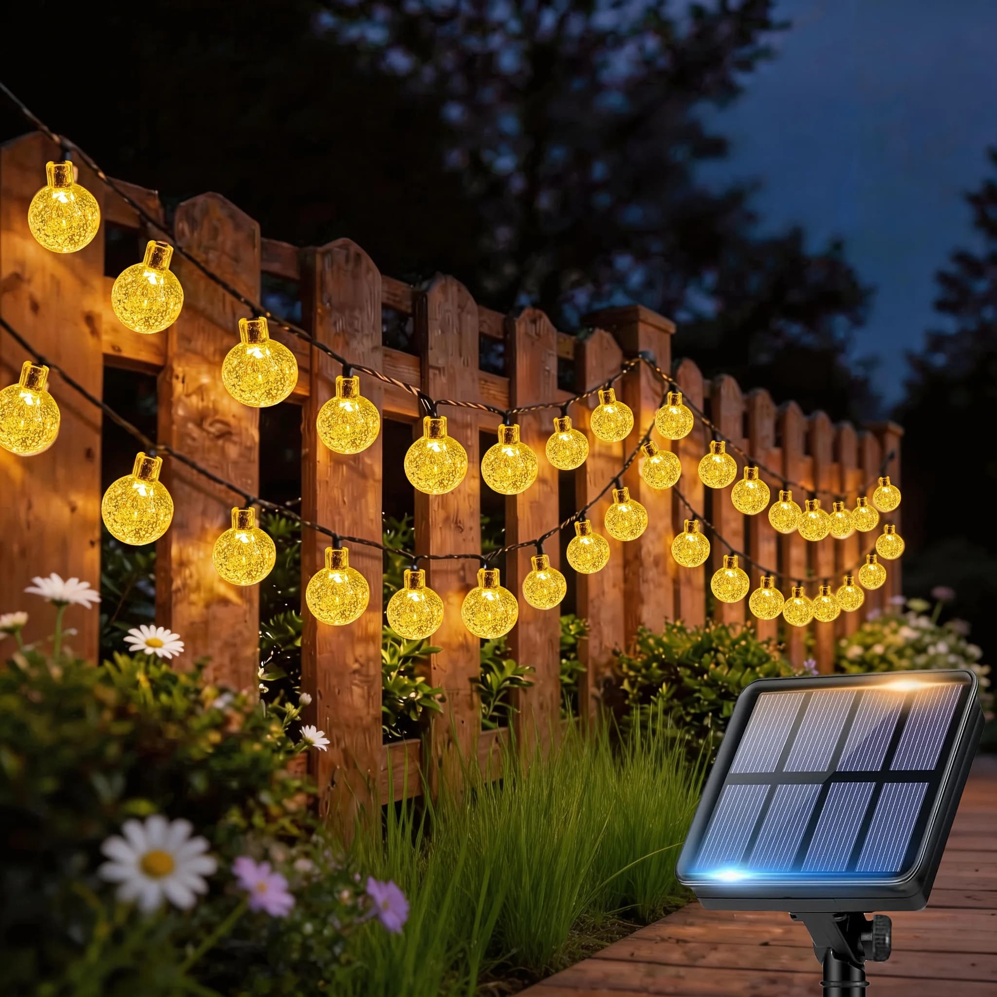 Solar String Lights Outdoor, Solar Powered Patio Lights with 8 Lighting Modes for Garden Yard Porch Wedding Party Decor