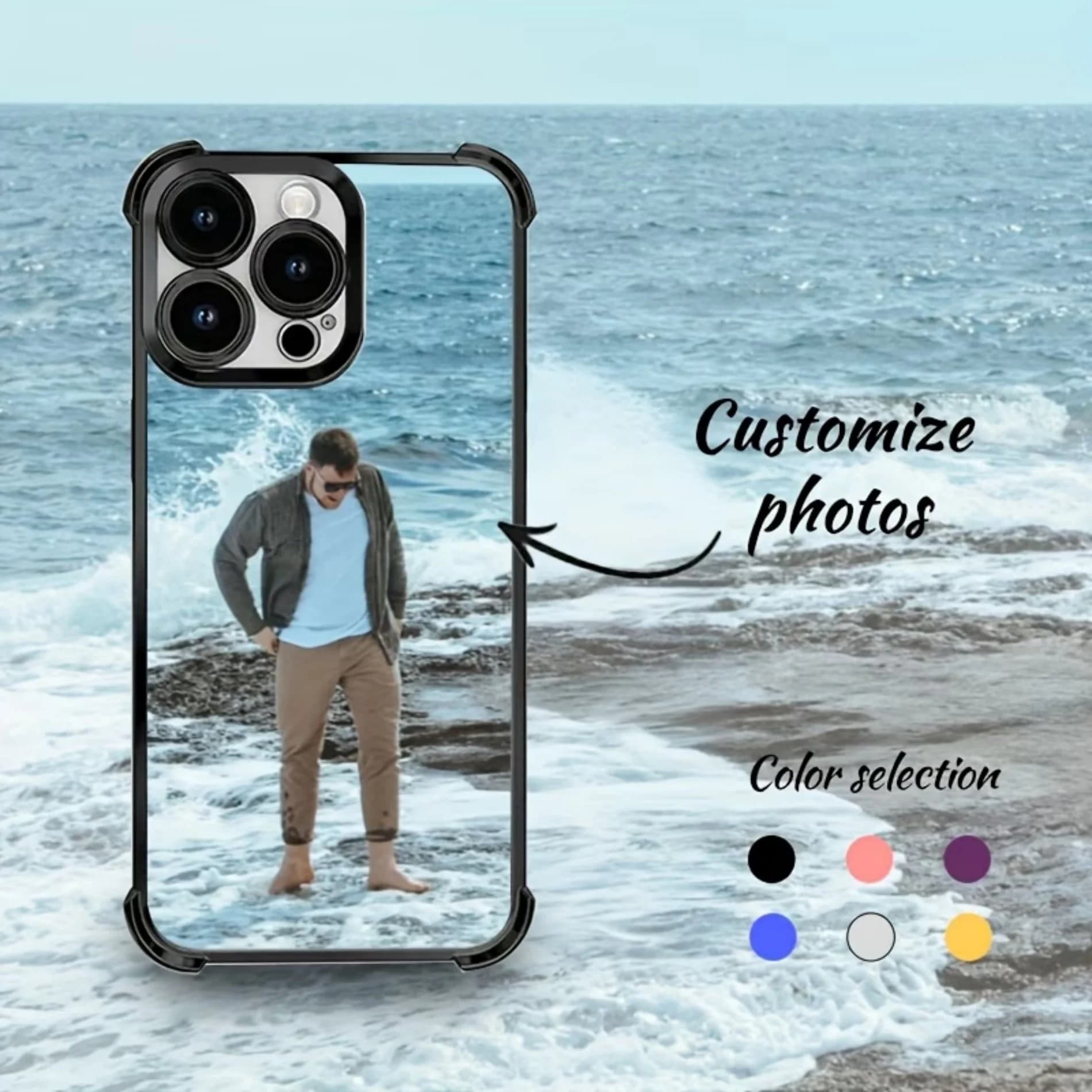 Shockproof Frame Case For iPhone 11 12 13 14 16 17 18 15 Pro Max Plus Air 17e 16e DIY Customized Seaside Vacation Photo Cover