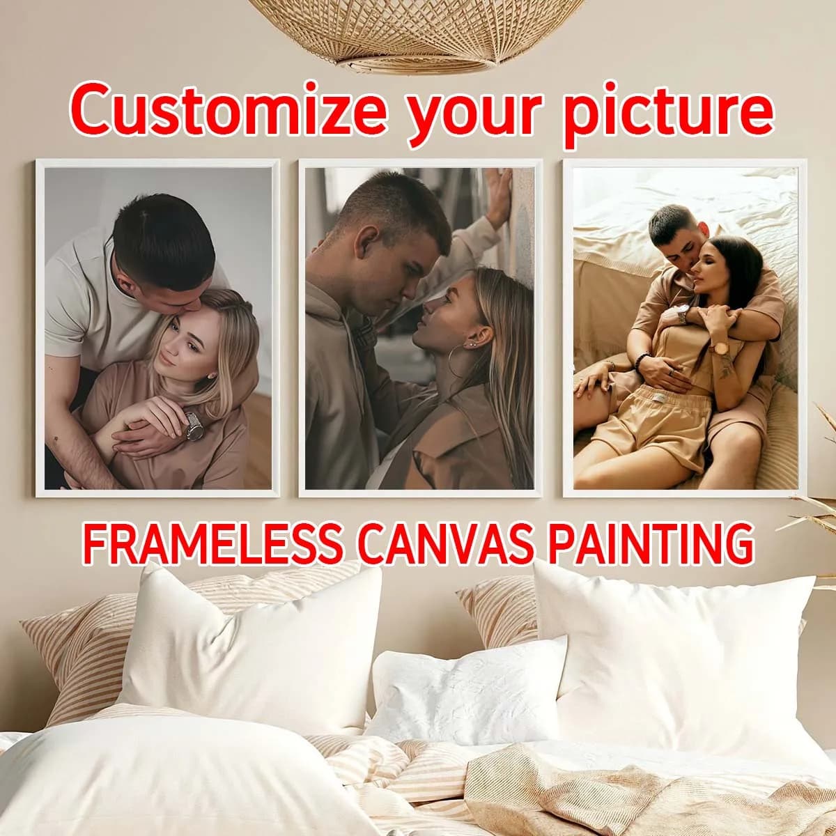 Triptico - Quadro in legno personalizzato 2D con foto o poster su tela senza cornice, personalizzabile per la casa, coppie e amici