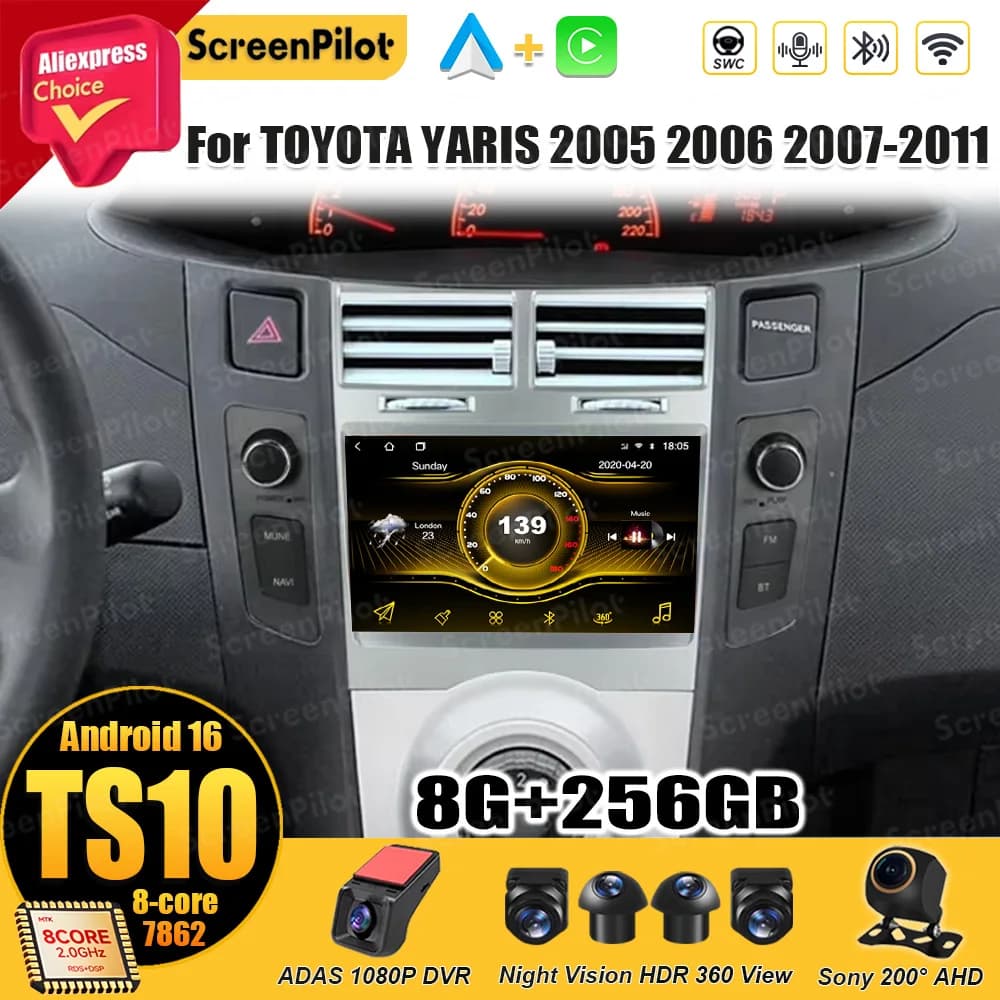 Per TOYOTA YARIS 2005 2006 2007-2011 Android 15 Autoradio Unità di Testa Stereo Android Auto Carplay Senza Fili Android Auto Bluetooth