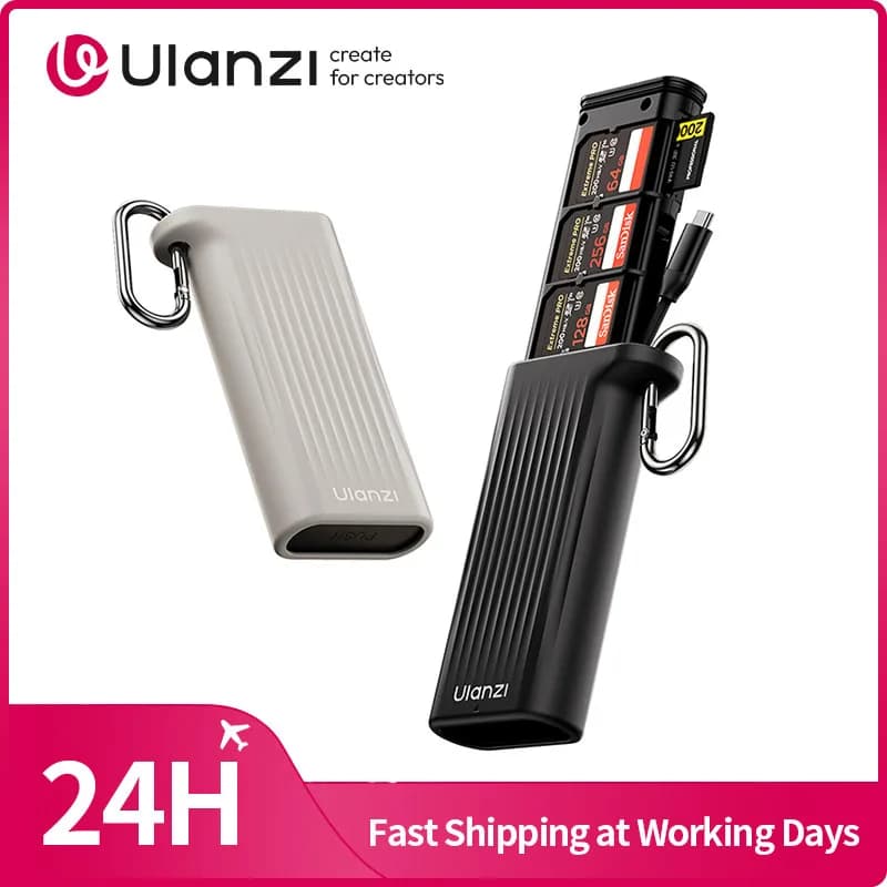 Ulanzi CR2 Custodia per carte all-in-one Lettore di schede per carte SD/TF Trasferimenti Lightning/Tipo C con cavo integrato