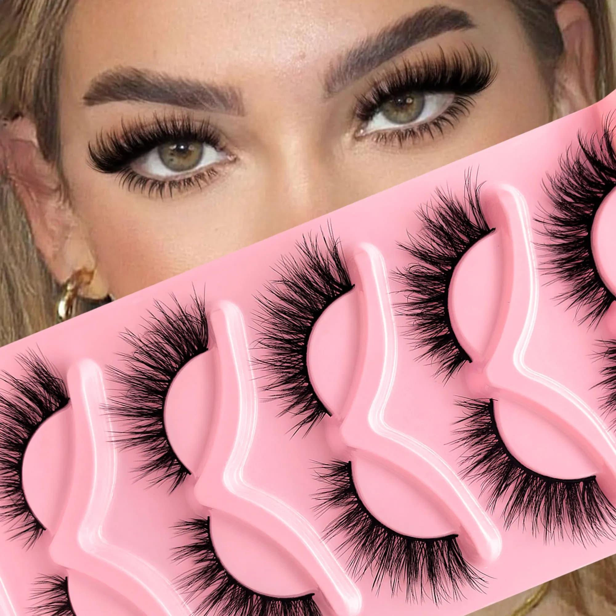5 paia di ciglia finte effetto cat-eye, ciglia 3D soffici, naturali e realistiche, adatte per l'uso quotidiano, feste e matrimoni.
