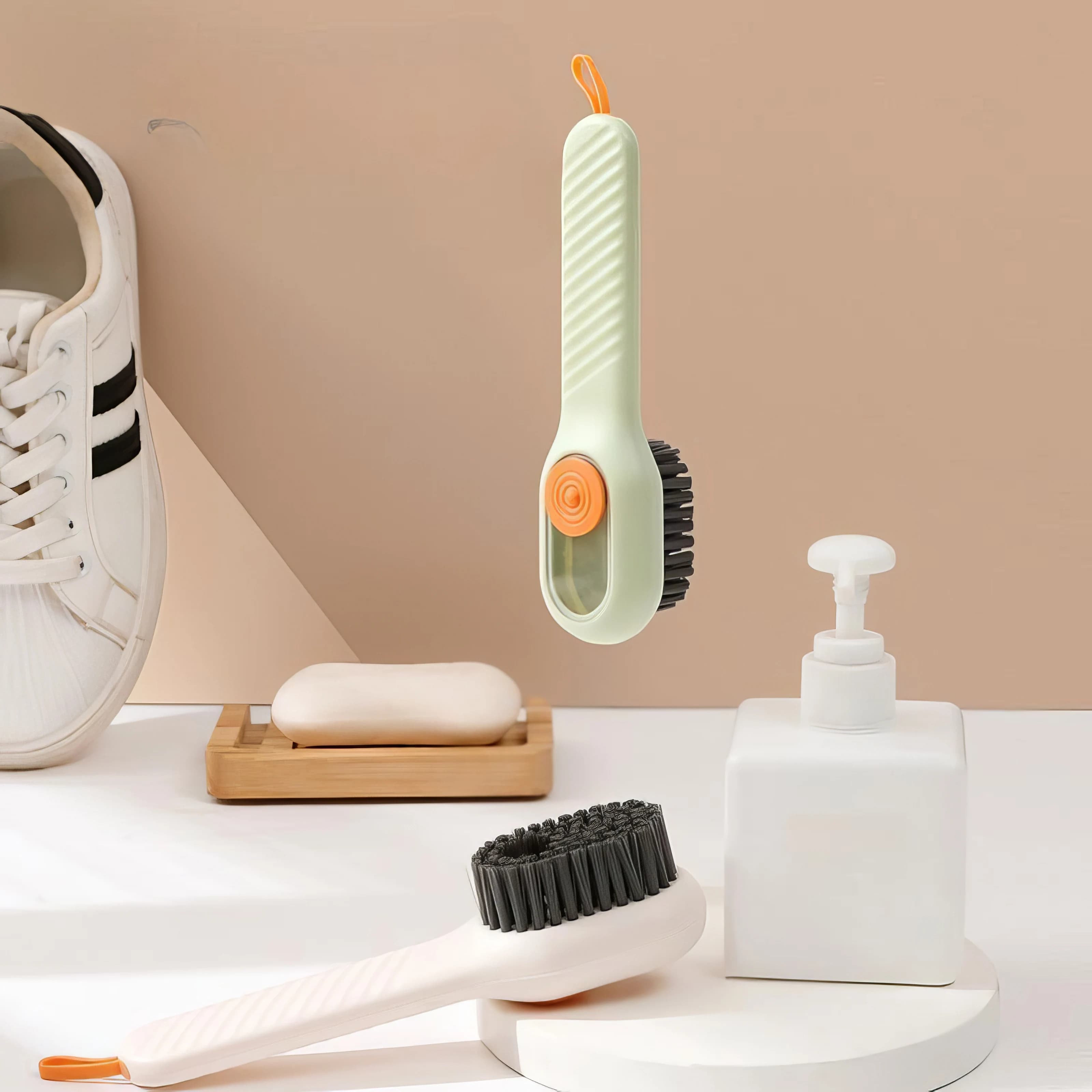 1 spazzola per scarpe verde, comoda impugnatura in plastica, perfetta per pulire scarpe e vestiti, strumento per la pulizia della casa