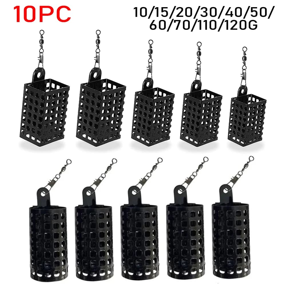 10PCS Fishing Equipment Feeder Cage Stainless Steel Exhaust Fishing Feeders Round Square Food Basket Sand Fishing Wear Sand