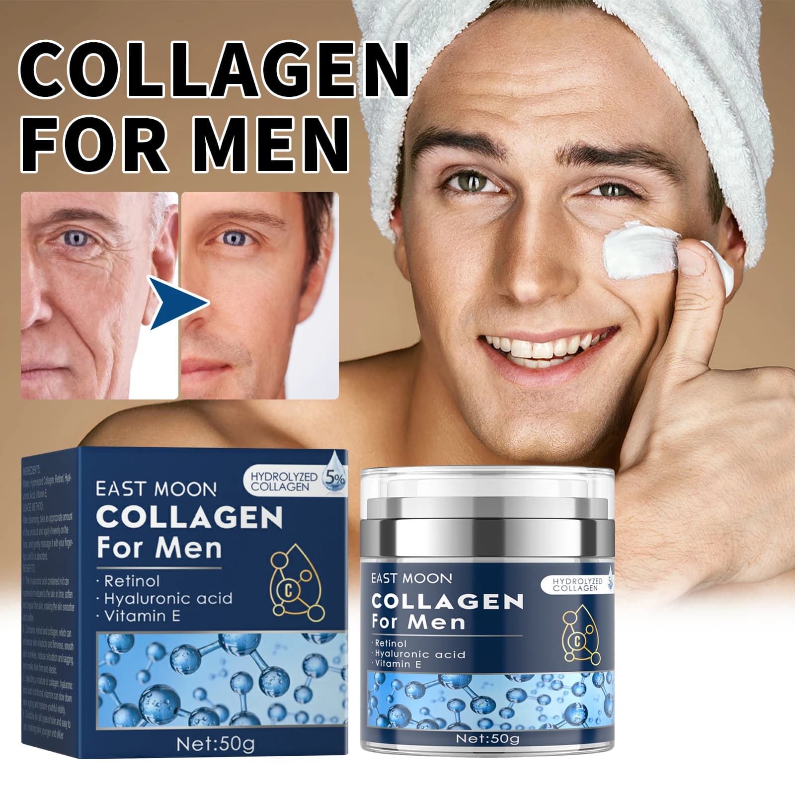 East Moon Man Face Dissolvency Acne Signs Clean Black Stitching Delicate Hydrating Cream Al Collagen Anti-wrinkles