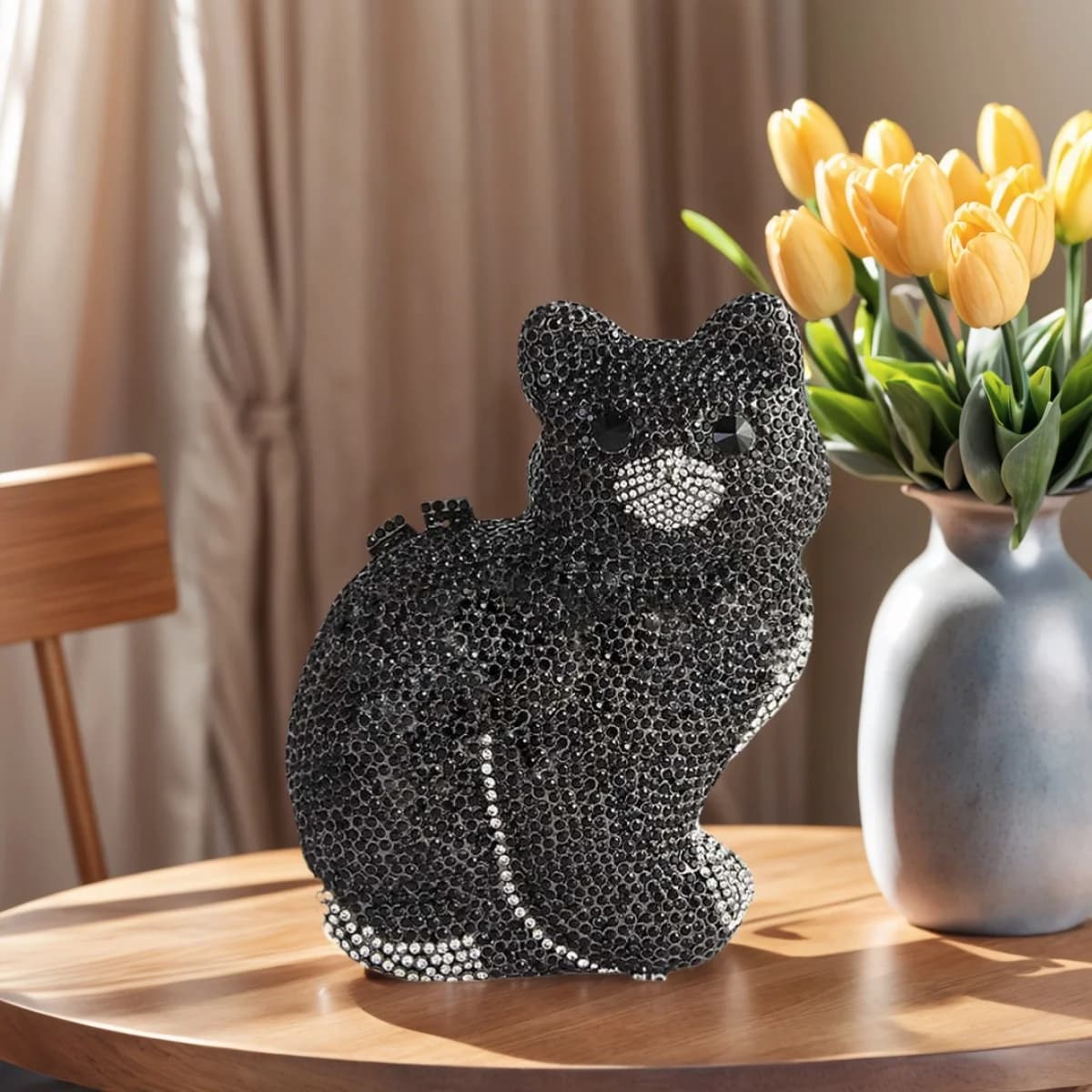Borsa da sera da donna con strass simpatico gatto Borsa da festa in cristallo lucido Borsa da ballo con pochette piena di diamanti Borsa a tracolla per matrimonio
