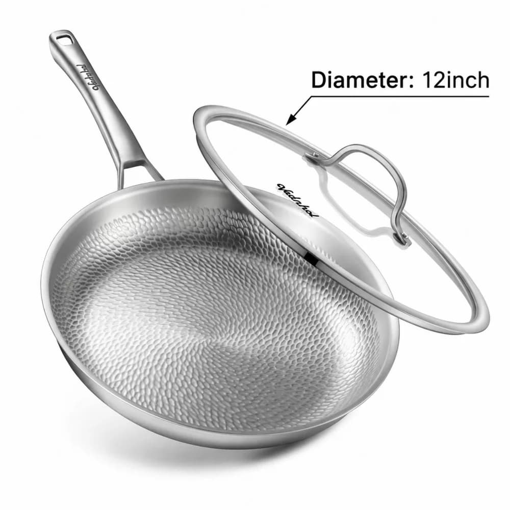 1PC Titanium Pans for Cooking, 12' Upgrade Non-Toxic Frying Roaster with Lid Dishwasher&Oven Safe, Kitchen Induction Compatible