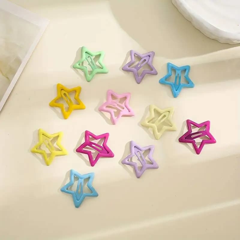 Fermaglio per capelli stella con colla a goccia da 12 pezzi, fermagli per capelli a forma di pentagramma per ragazze e bambini