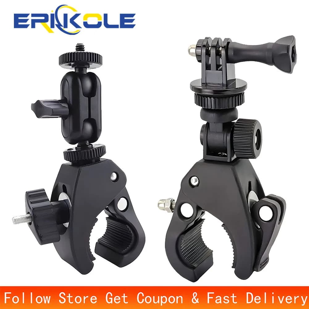 Adattatore per clip per treppiede per montaggio su fotocamera per manubrio moto regolabile per bici per fotocamere d'azione GoPro/DJI e accessorio Vlog per streaming live