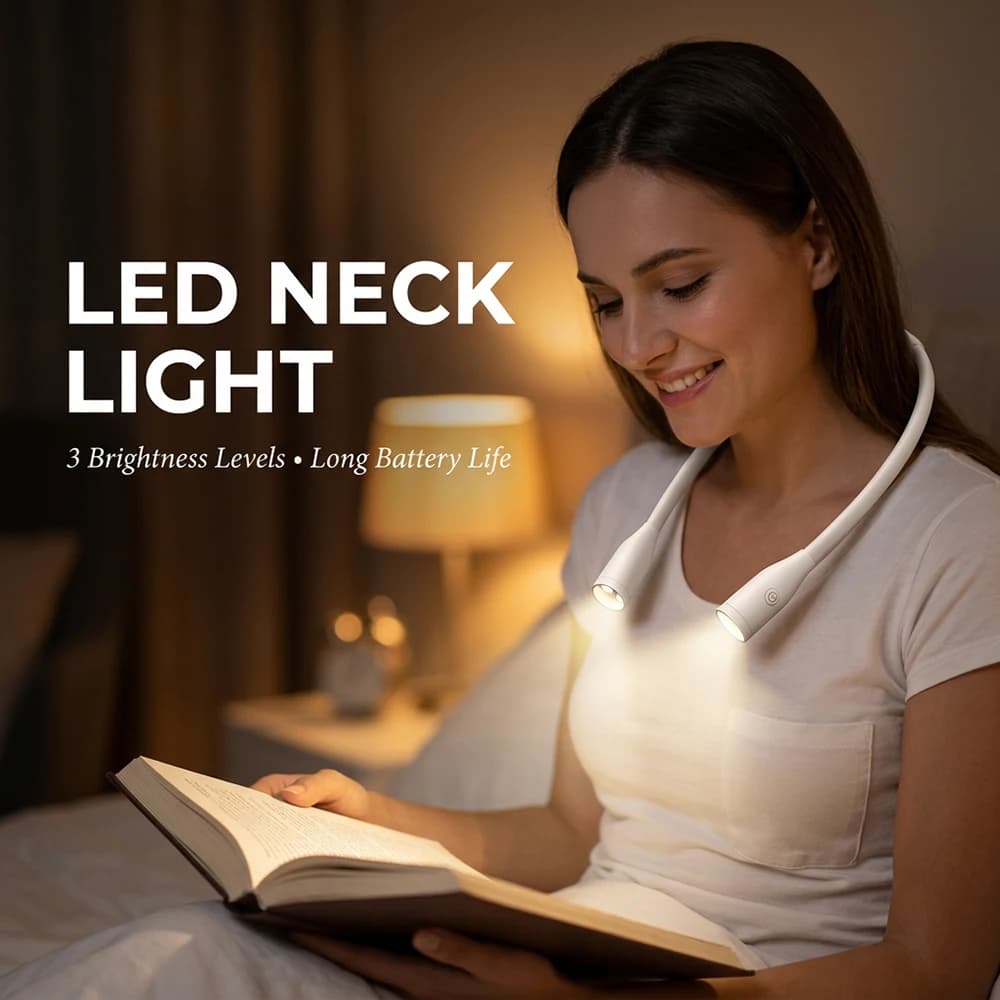 Luce da Lettura a LED Ricaricabile da Collo 1000mAh, Lampada da Lettura per Lettura a Letto, Dimmerabile a Regolazione Continua, 3 Colori, Flessibile, Indossabile, Protezione Occhi