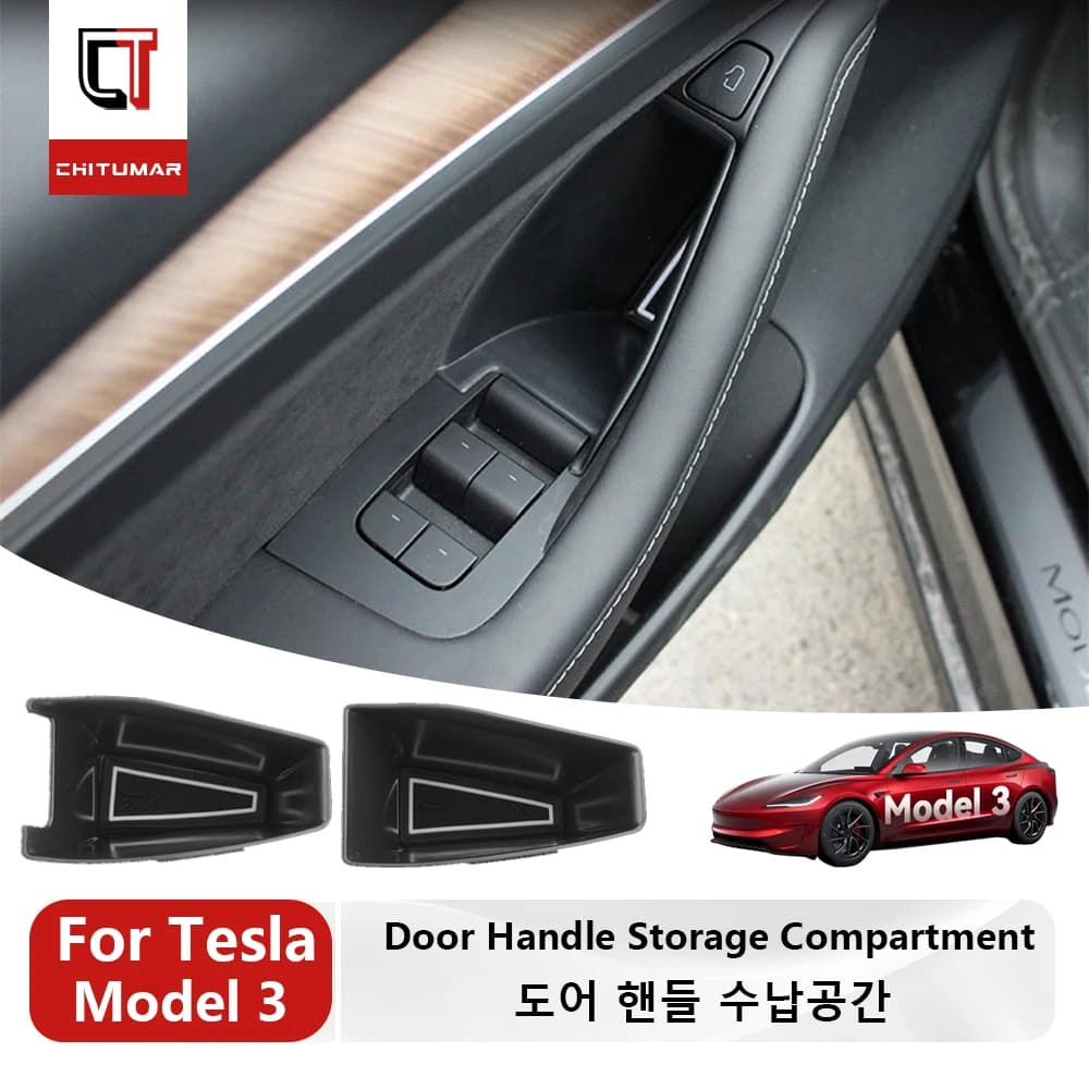 CT For Door Side Storage Box Armrest Pocket Tray Tesla Model 3 2017‑2023 Model Y 2020‑2024 Door Organizer Car Accessories